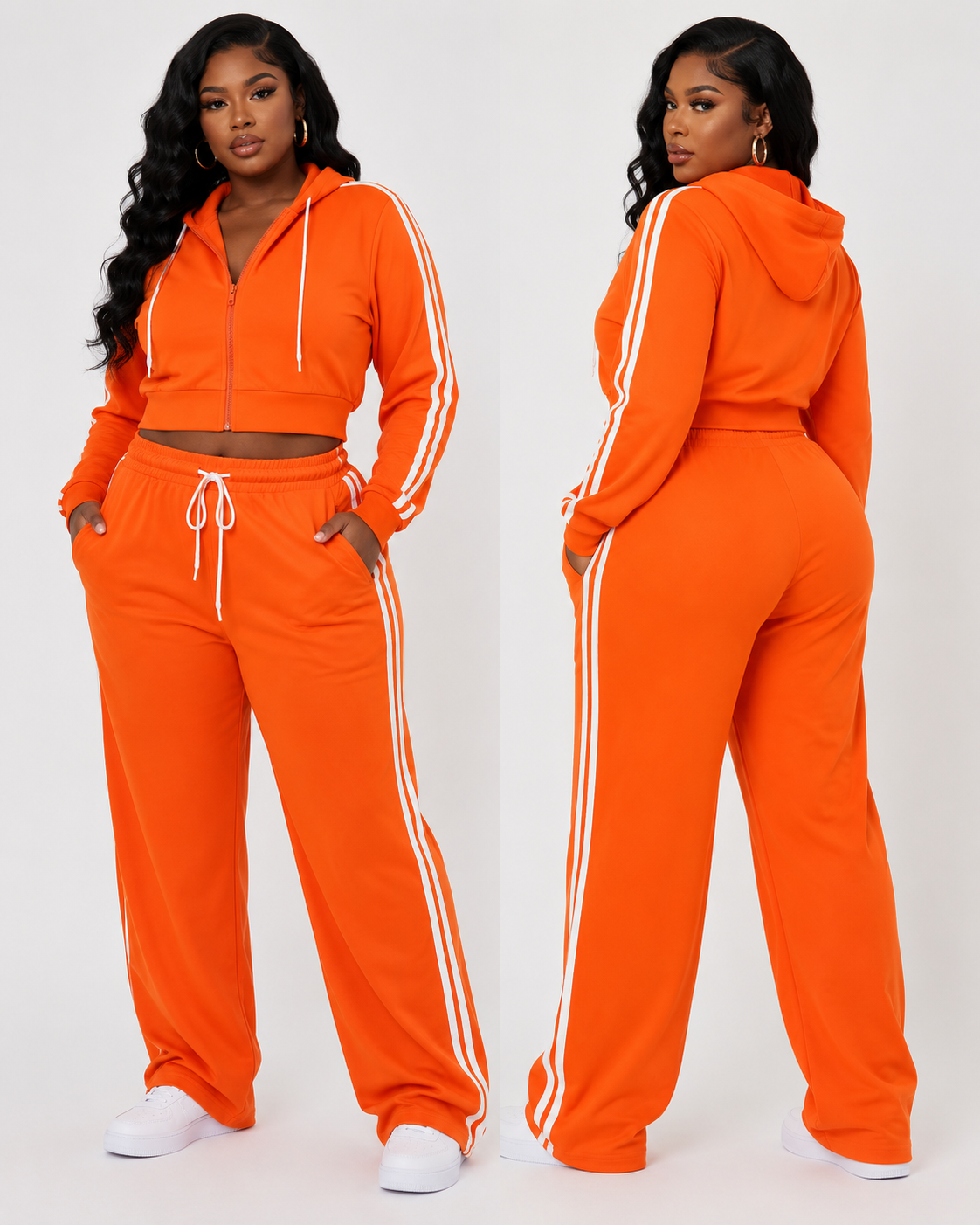 Orange Stripe Crop Hoodie & Wide Leg Jogger Set