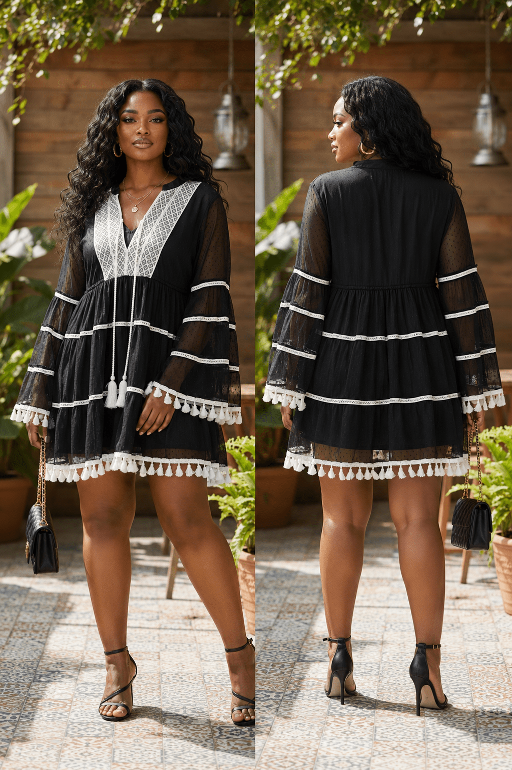 Black Polka Dot lace Baby Doll Blouse - House of FaSHUN by Shun Melson