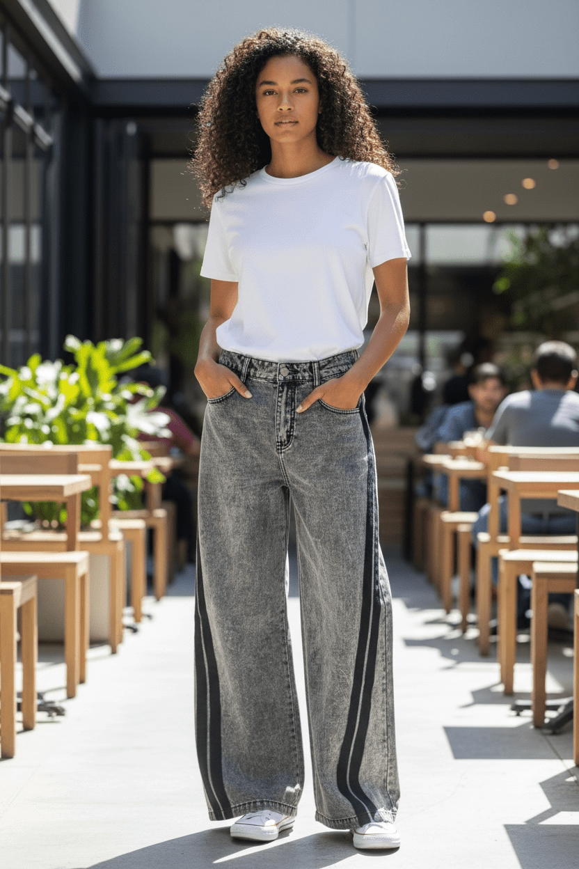 Black Striped Grey Denim jeans - House of FaSHUN by Shun Melson