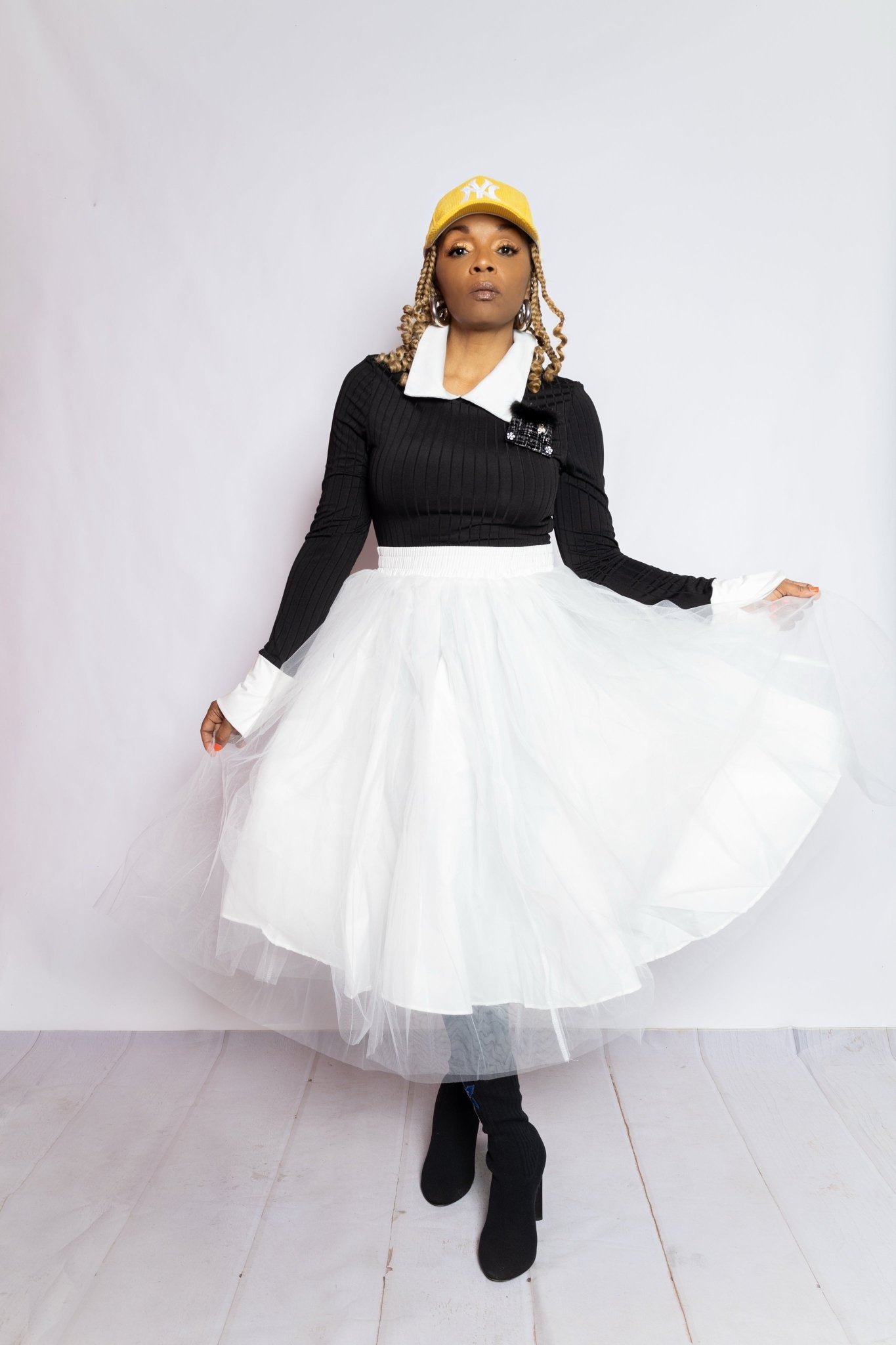 Black White Cuff Sleeve Bodysuit - House of FaSHUN by Shun Melson