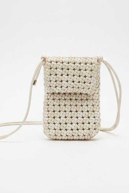 Cream Woven Phone Crossbody Bag - House of FaSHUN by Shun Melson