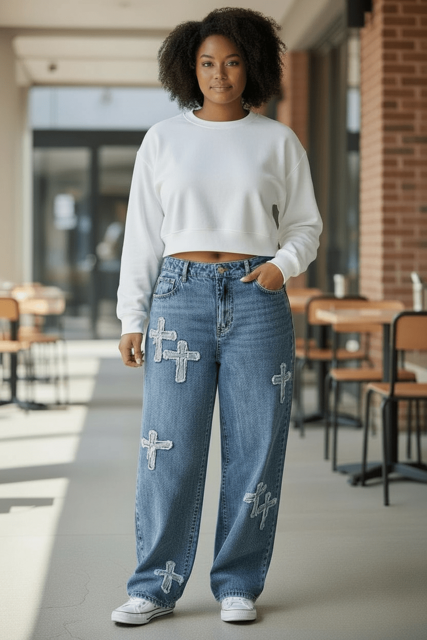 Denim Cross Plus Jeans PREORDER - House of FaSHUN by Shun Melson