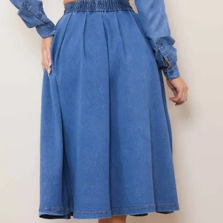Denim Elastic Waist Toggle Skirt - House of FaSHUN by Shun Melson