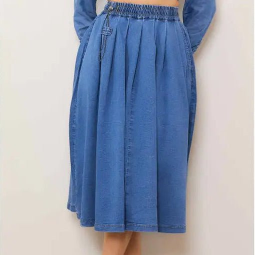 Denim Elastic Waist Toggle Skirt - House of FaSHUN by Shun Melson