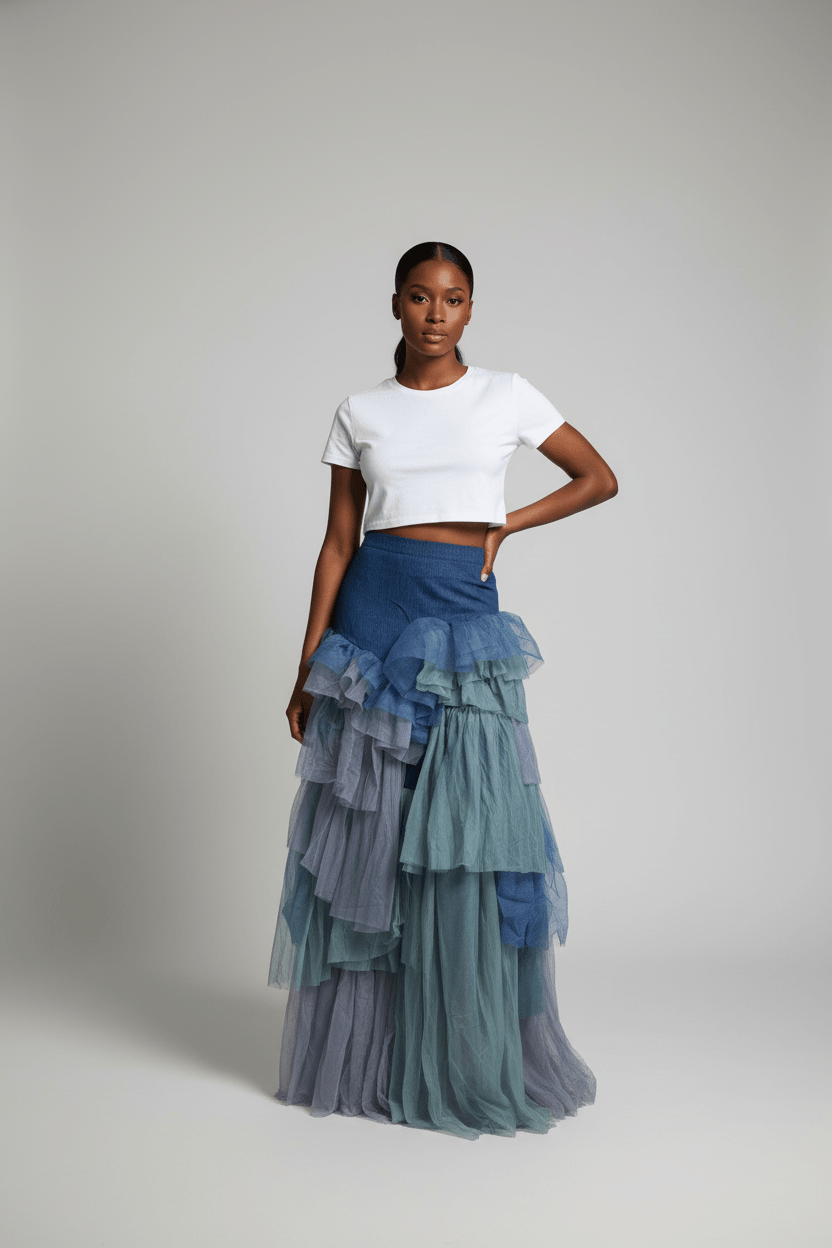 Denim Tulle Skirt - House of FaSHUN by Shun Melson