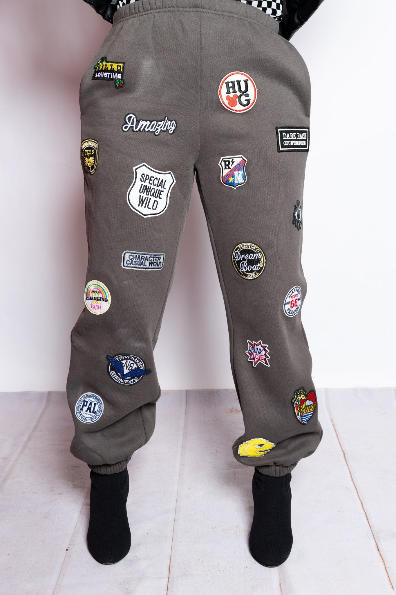 Grey Patchwork Joggers - House of FaSHUN by Shun Melson