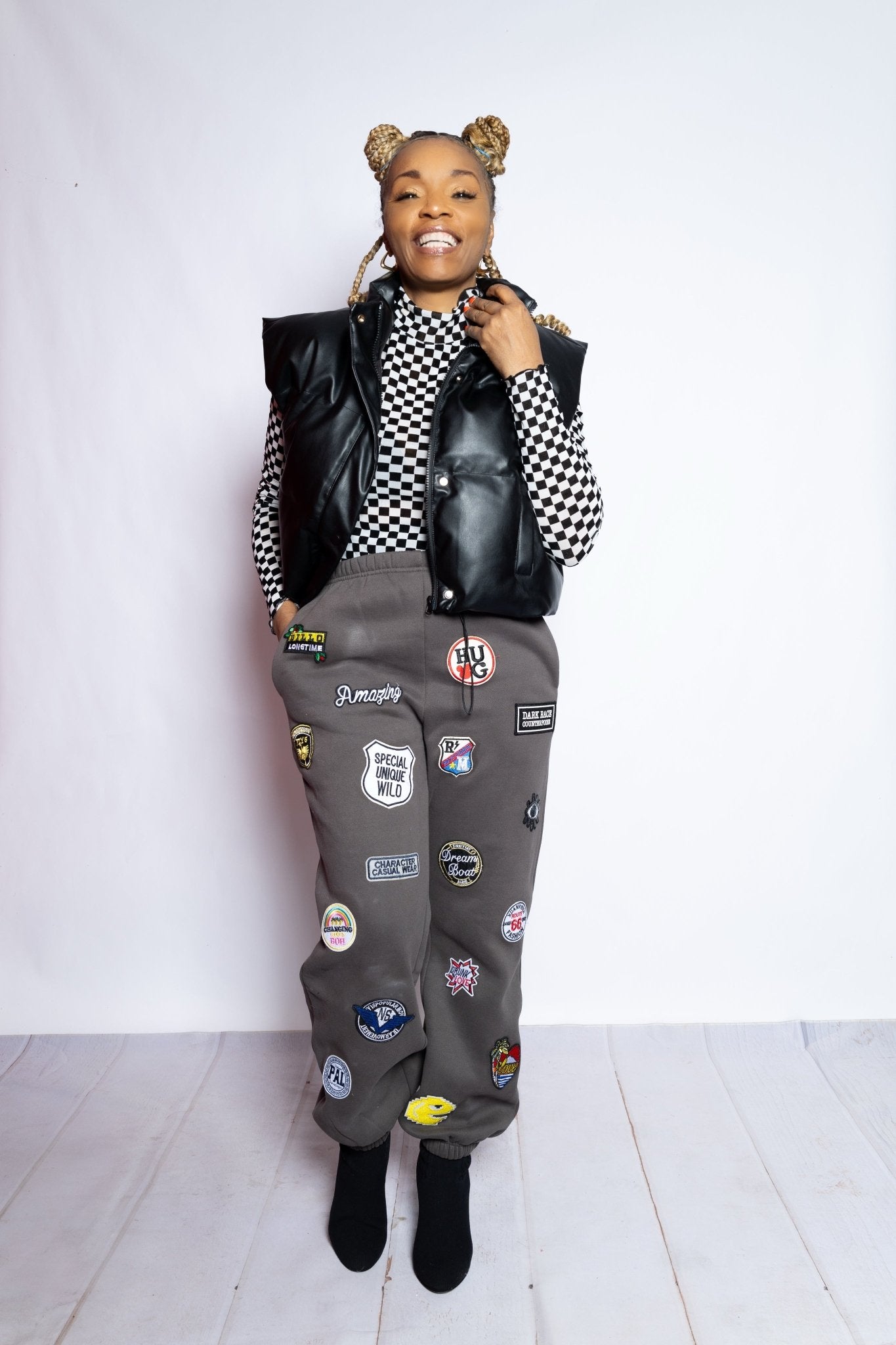 Grey Patchwork Joggers - House of FaSHUN by Shun Melson