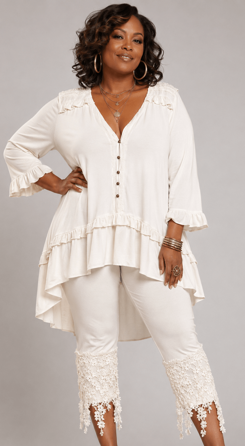 Ivory Boho Ruffle Hi-Low Top - House of FaSHUN by Shun Melson