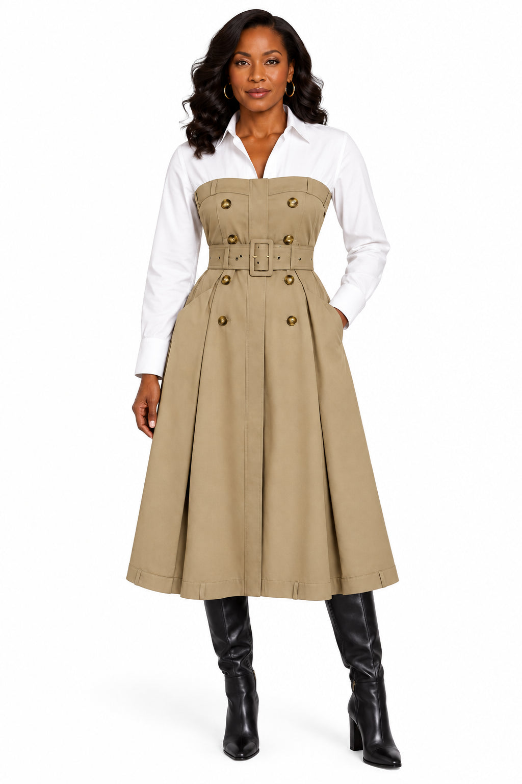 Khaki white dress