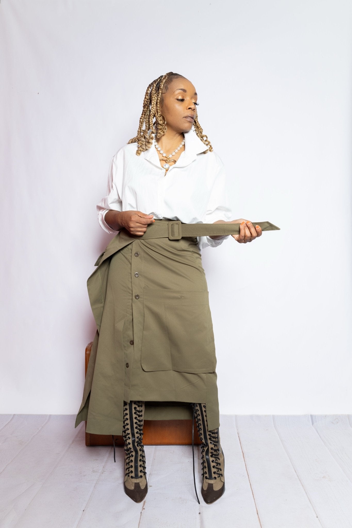 Olive Deep Pocket Skirt Preorder - House of FaSHUN by Shun Melson