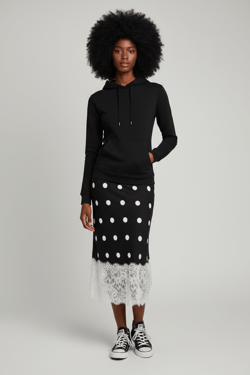 Polka Dot Lace Trim Skirt - House of FaSHUN by Shun Melson