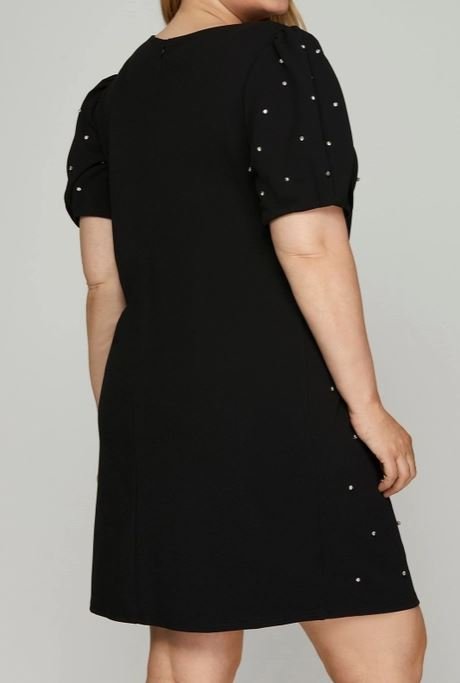 Rhinestone Studded Babydoll Dress PLUS - House of FaSHUN by Shun Melson