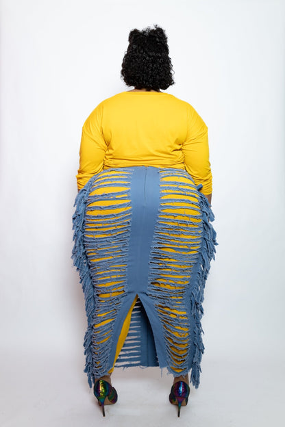 Women's Denim Distressed Skirt PLUS - House of FaSHUN by Shun Melson