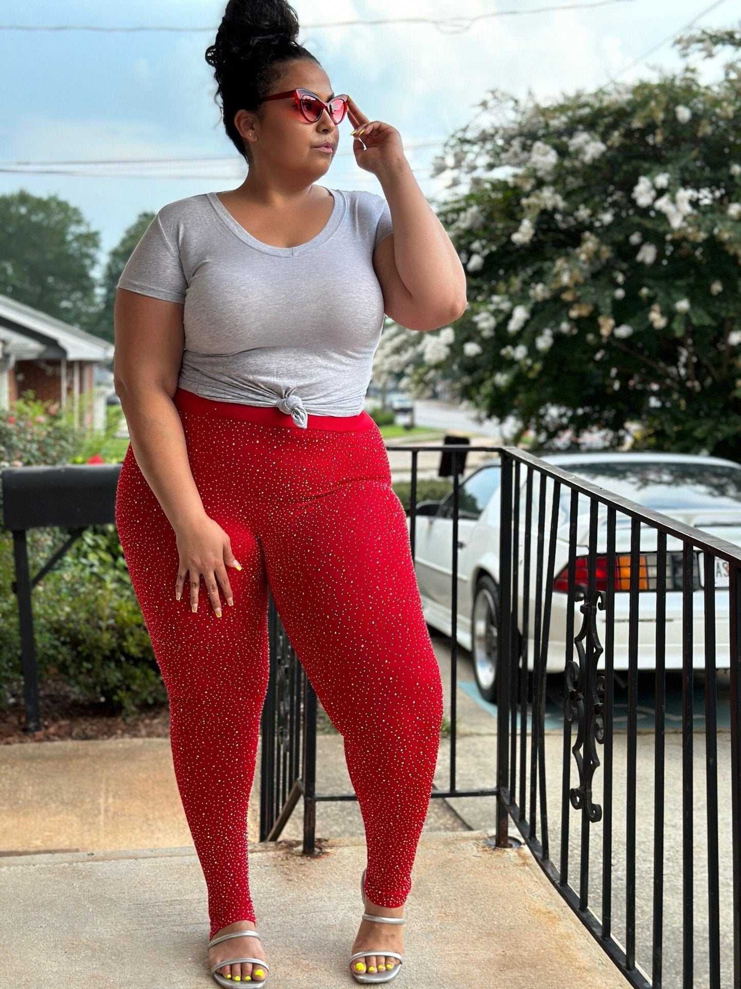 Rhinestone Leggings Leggings Shun Melson L/XL Plus Red