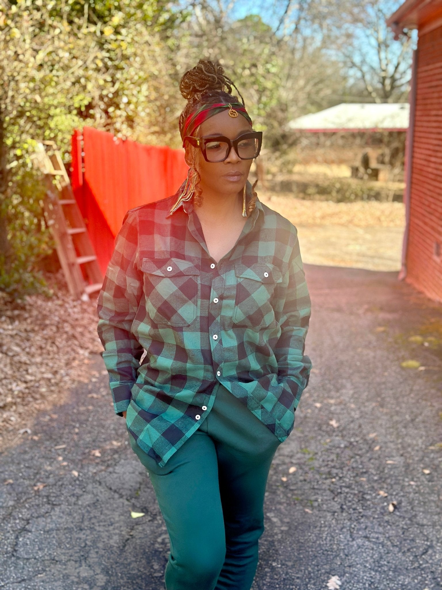 Women's Buffalo Plaid Button Down Shirt - House of FaSHUN by Shun Melson