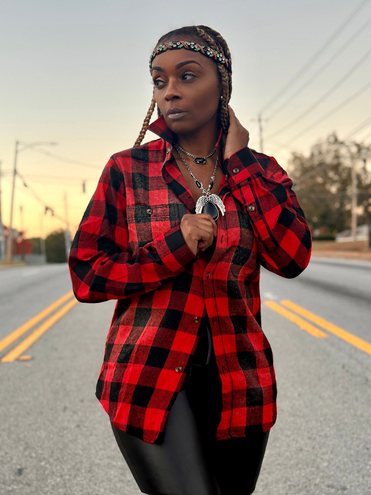 Women's Buffalo Plaid Button Down Shirt - House of FaSHUN by Shun Melson