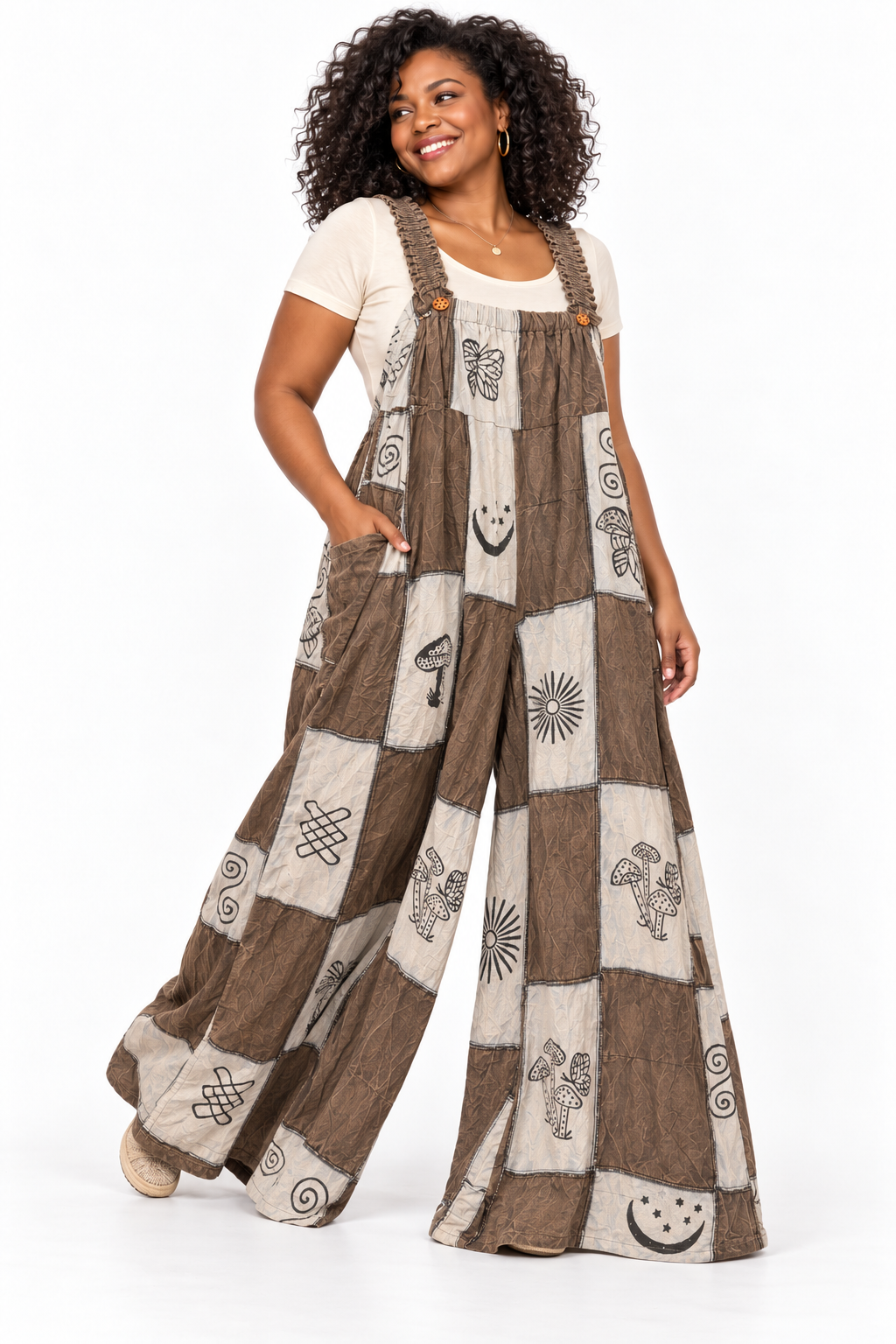 Mushroom Patchwork Wide Leg Jumpsuit