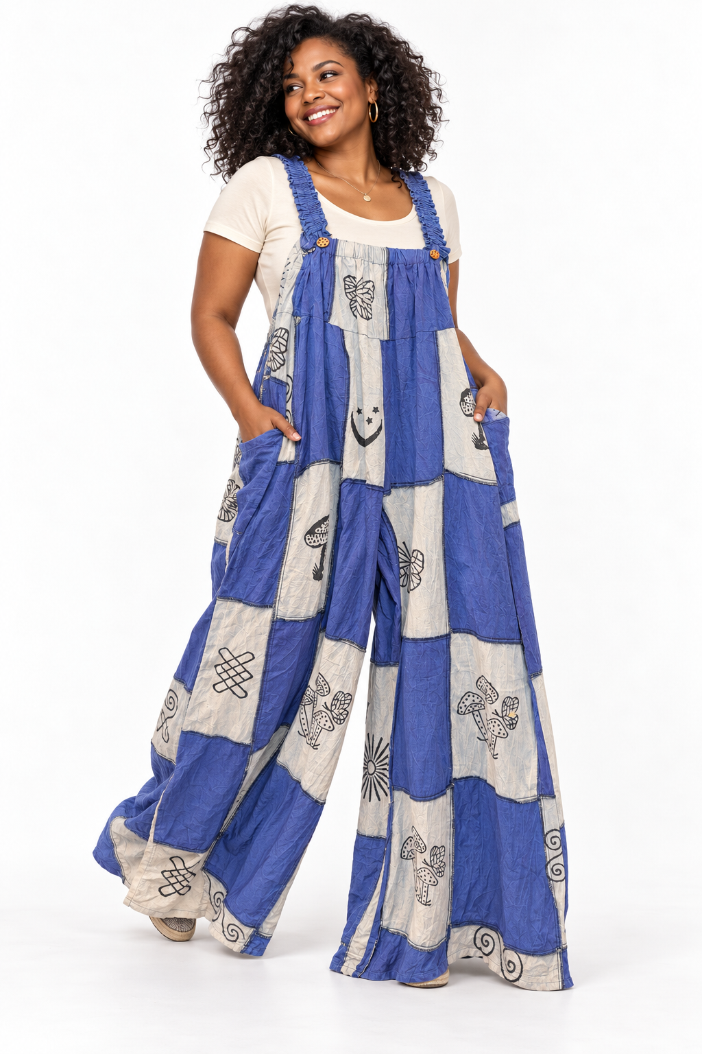 Mushroom Patchwork Wide Leg Jumpsuit