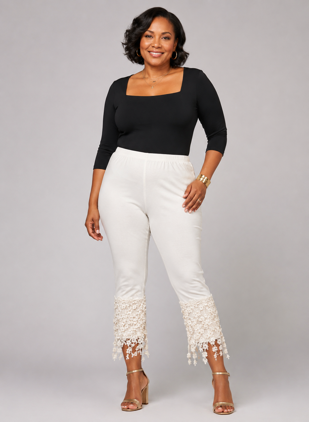 Ivory Lace Fringe Capri Pants