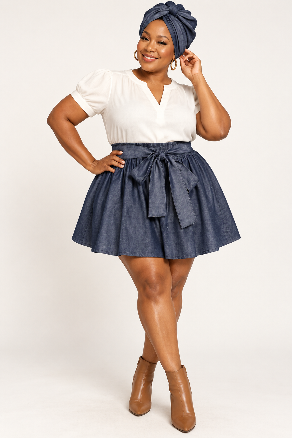 Denim Mini Skirt & Head Wrap