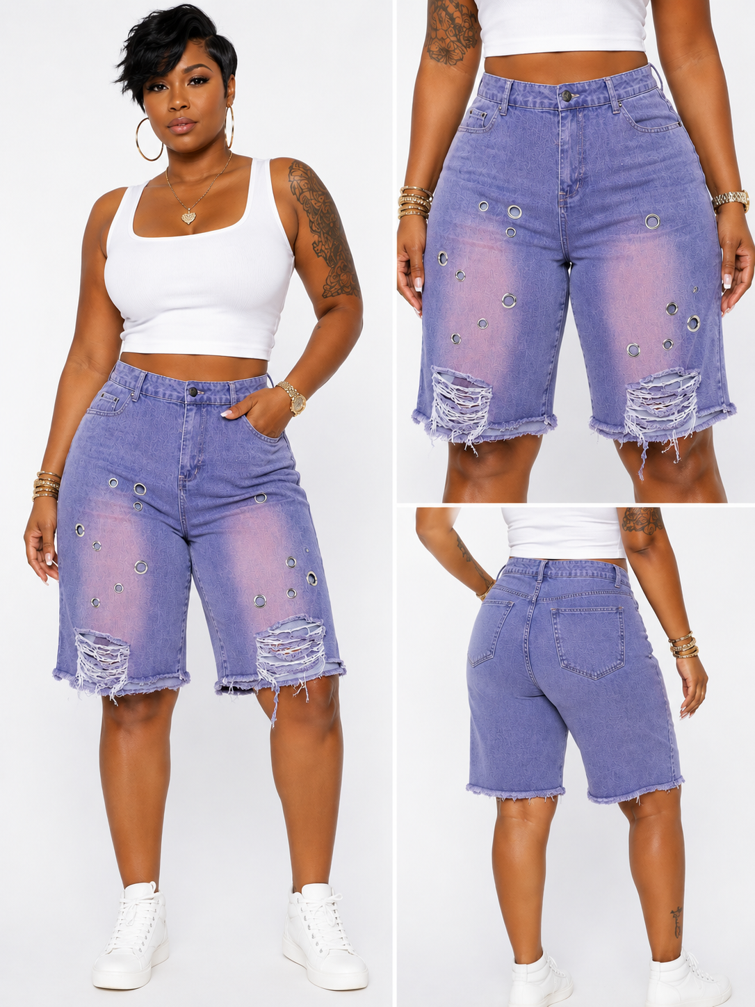 Purple Grommet Distressed Shorts