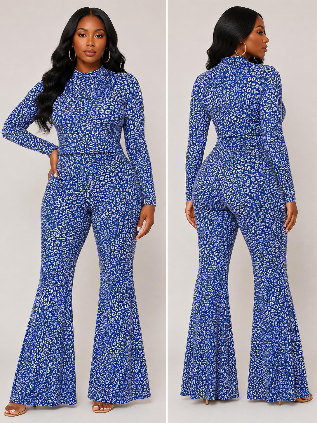 Sheer Bodysuit & Wide-Leg Pant Set PLUS