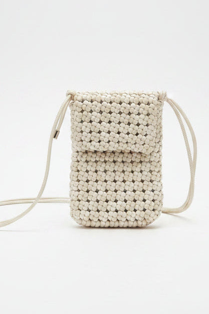 Cream Woven Phone Crossbody Bag