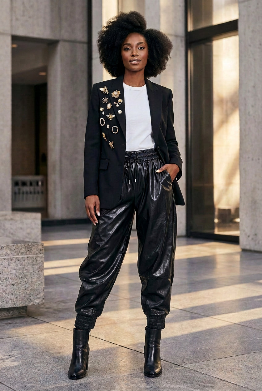 Faux Leather Cropped Joggers