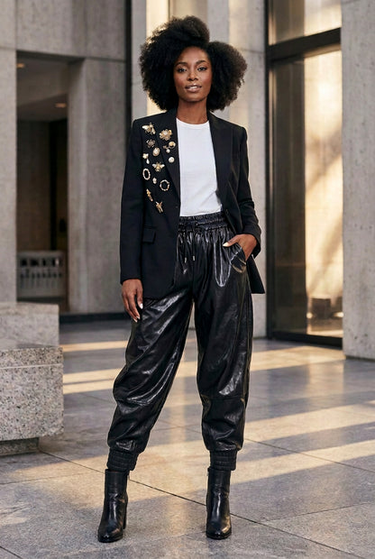 Faux Leather Cropped Joggers