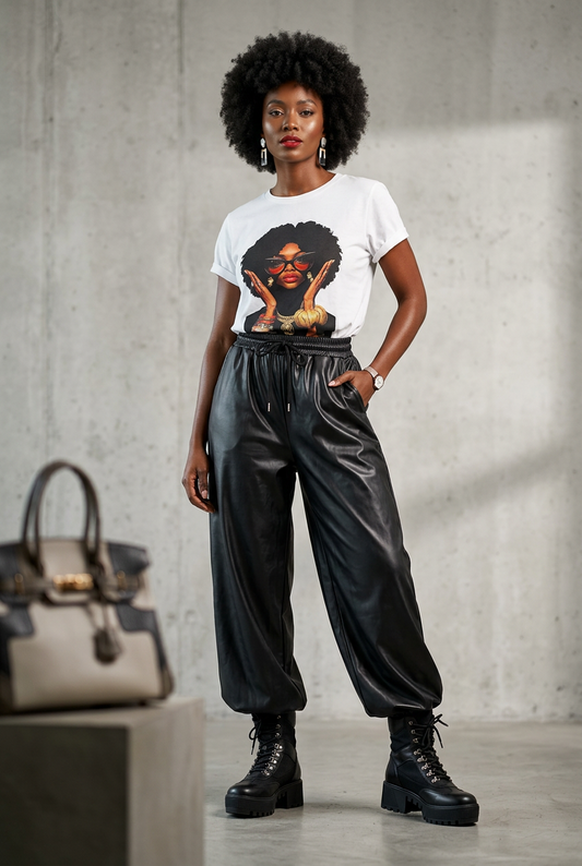 Faux Leather Cropped Joggers