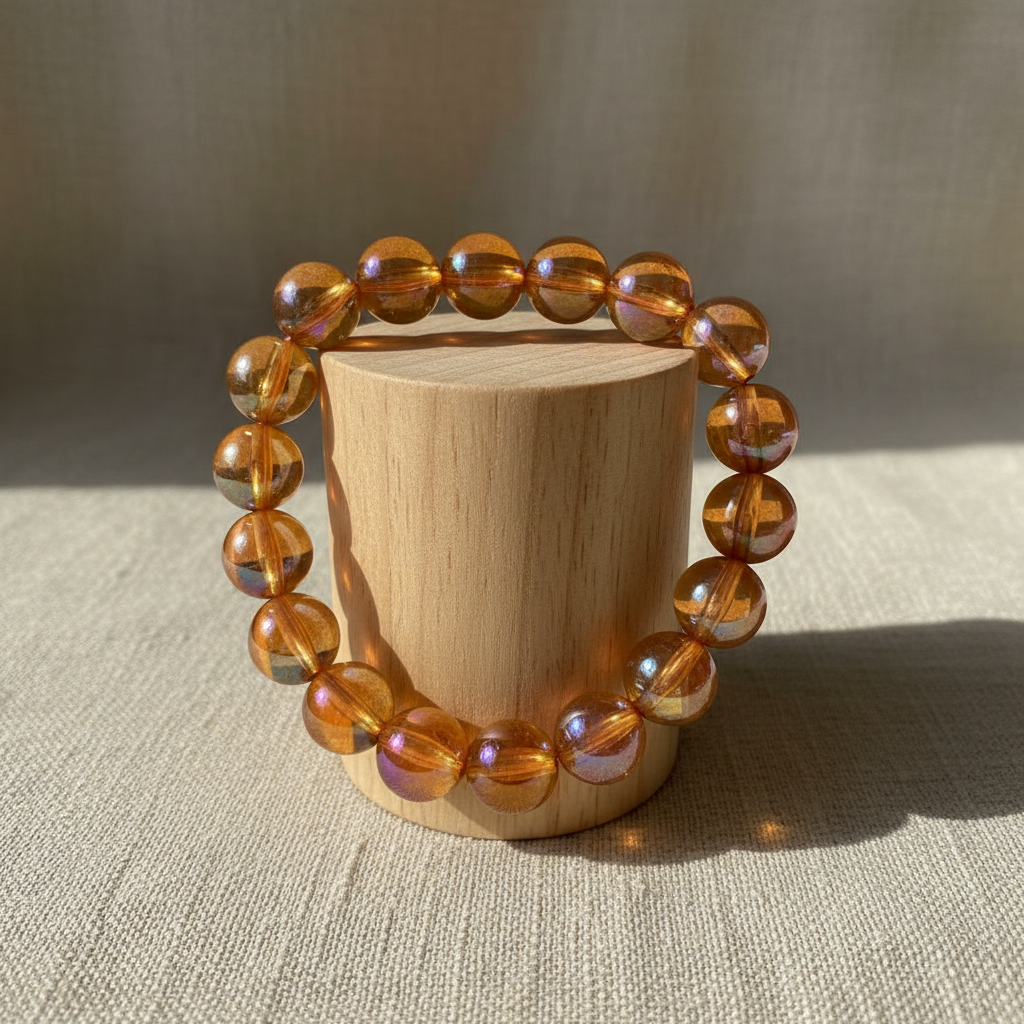 Amber bracelet on cylinder wood stand