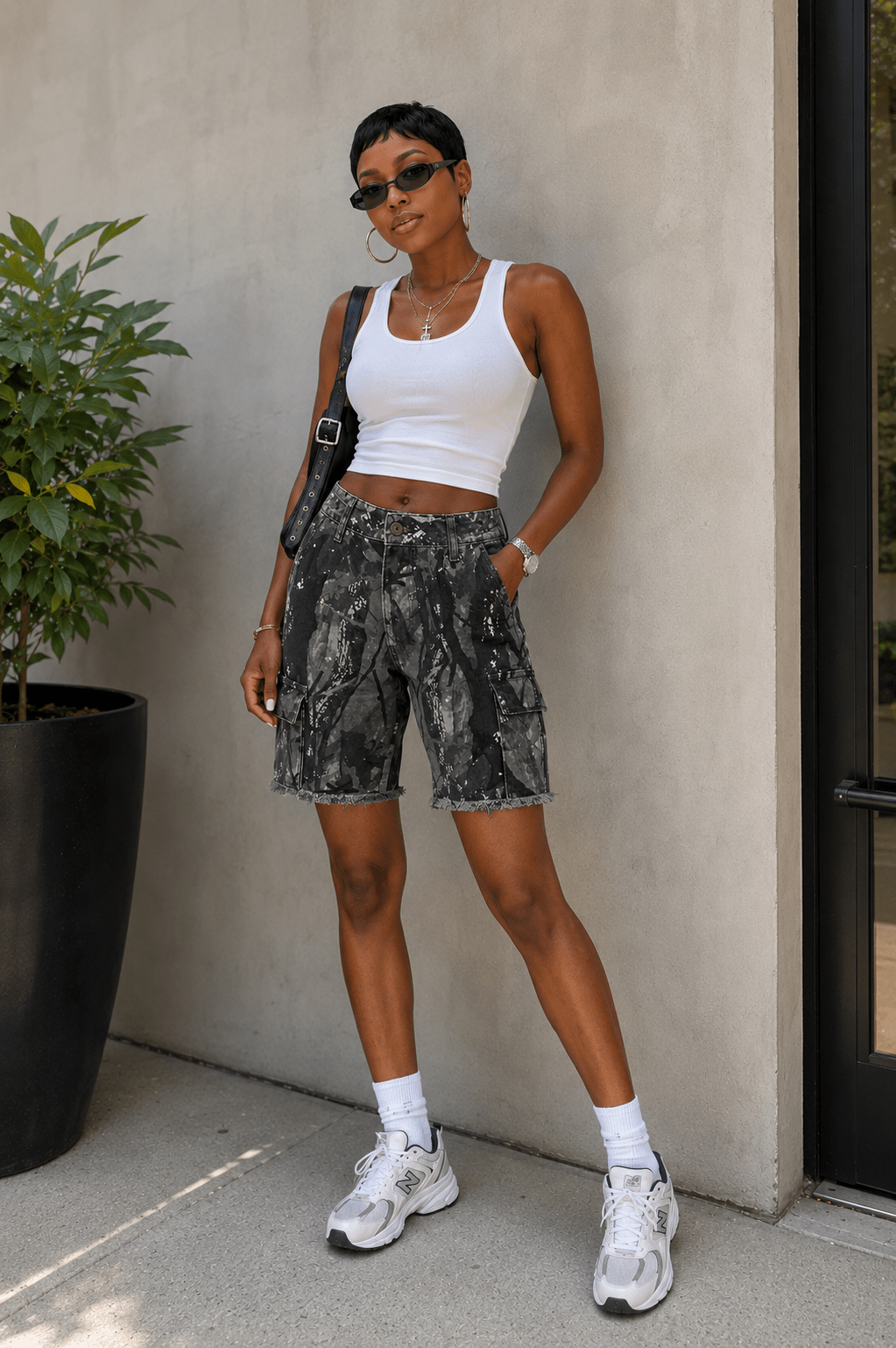 Black Camo Print Cargo Bermuda Shorts - House of FaSHUN by Shun Melson