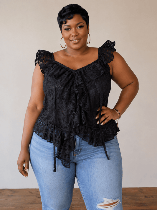 Black Lace Cami Blouse - House of FaSHUN by Shun Melson