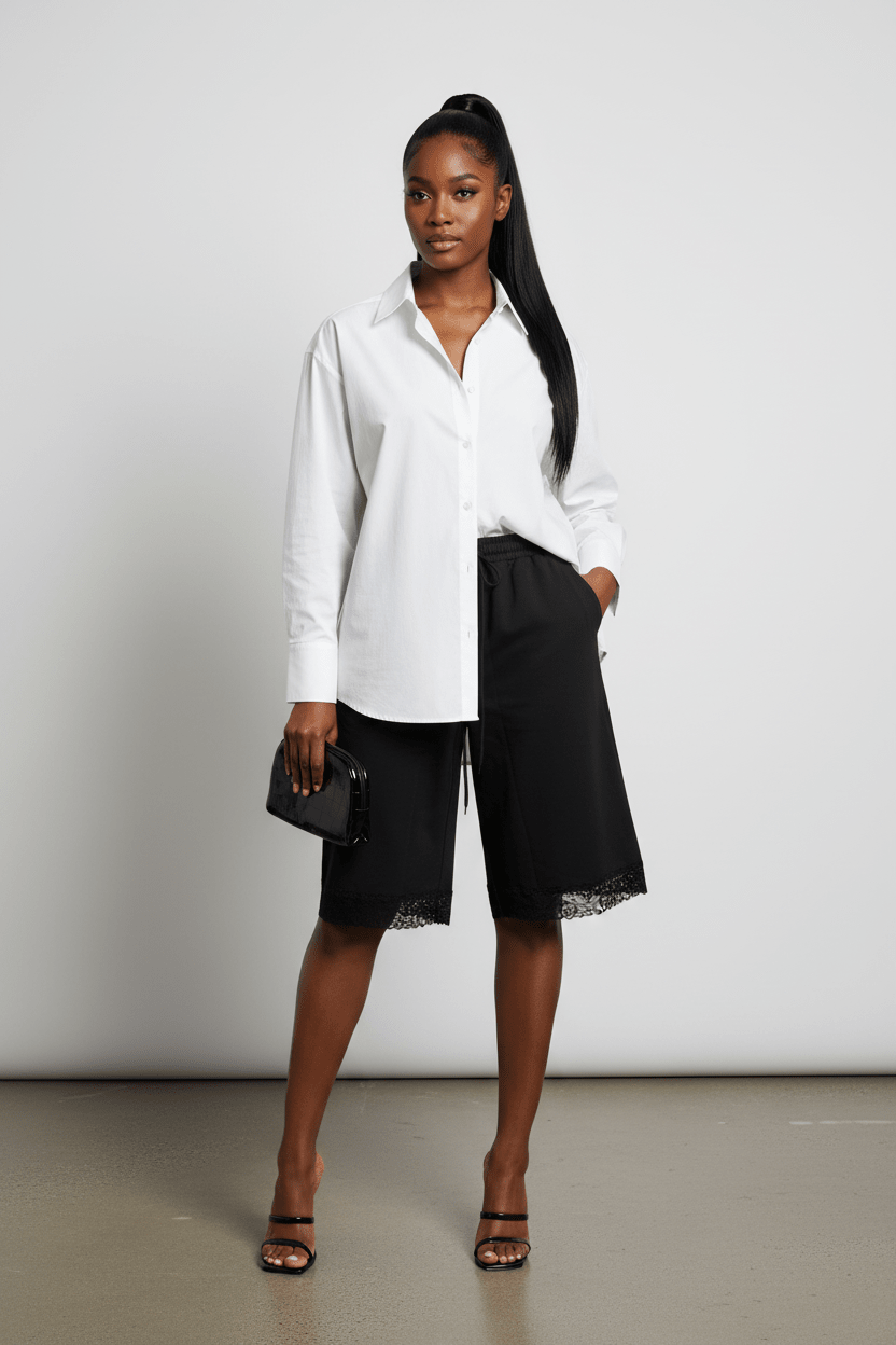 Black Lace Trim Shorts - House of FaSHUN by Shun Melson