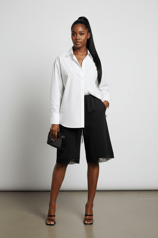 Black Lace Trim Shorts - House of FaSHUN by Shun Melson