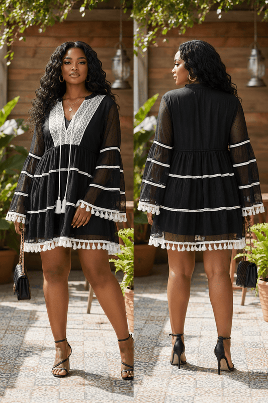 Black Polka Dot lace Baby Doll Blouse - House of FaSHUN by Shun Melson