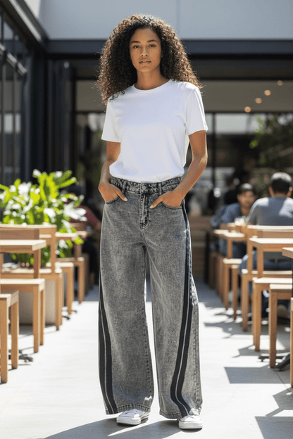 Black Striped Grey Denim jeans - House of FaSHUN by Shun Melson