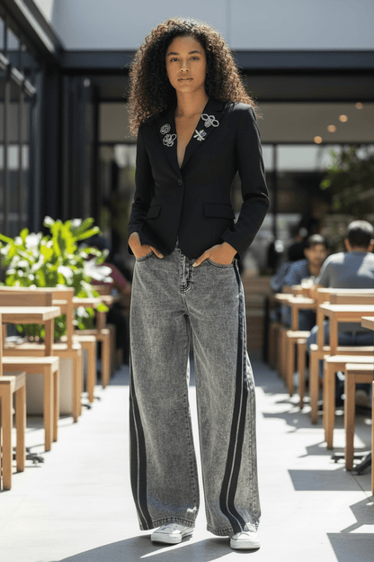 Black Striped Grey Denim jeans - House of FaSHUN by Shun Melson