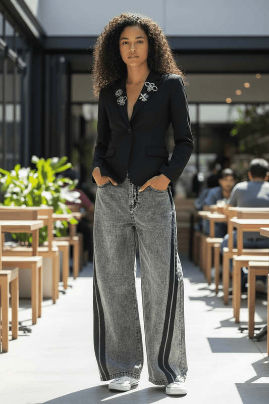 Black Striped Grey Denim jeans - House of FaSHUN by Shun Melson