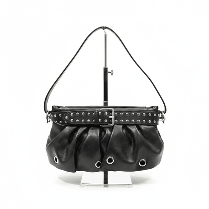 Black Studded Ruched Crossbody Bag - House of FaSHUN by Shun Melson