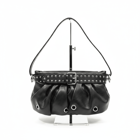 Black Studded Ruched Crossbody Bag - House of FaSHUN by Shun Melson