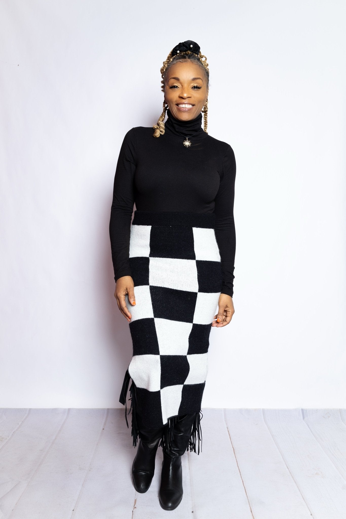 Black White Checkered Skirt - House of FaSHUN by Shun Melson