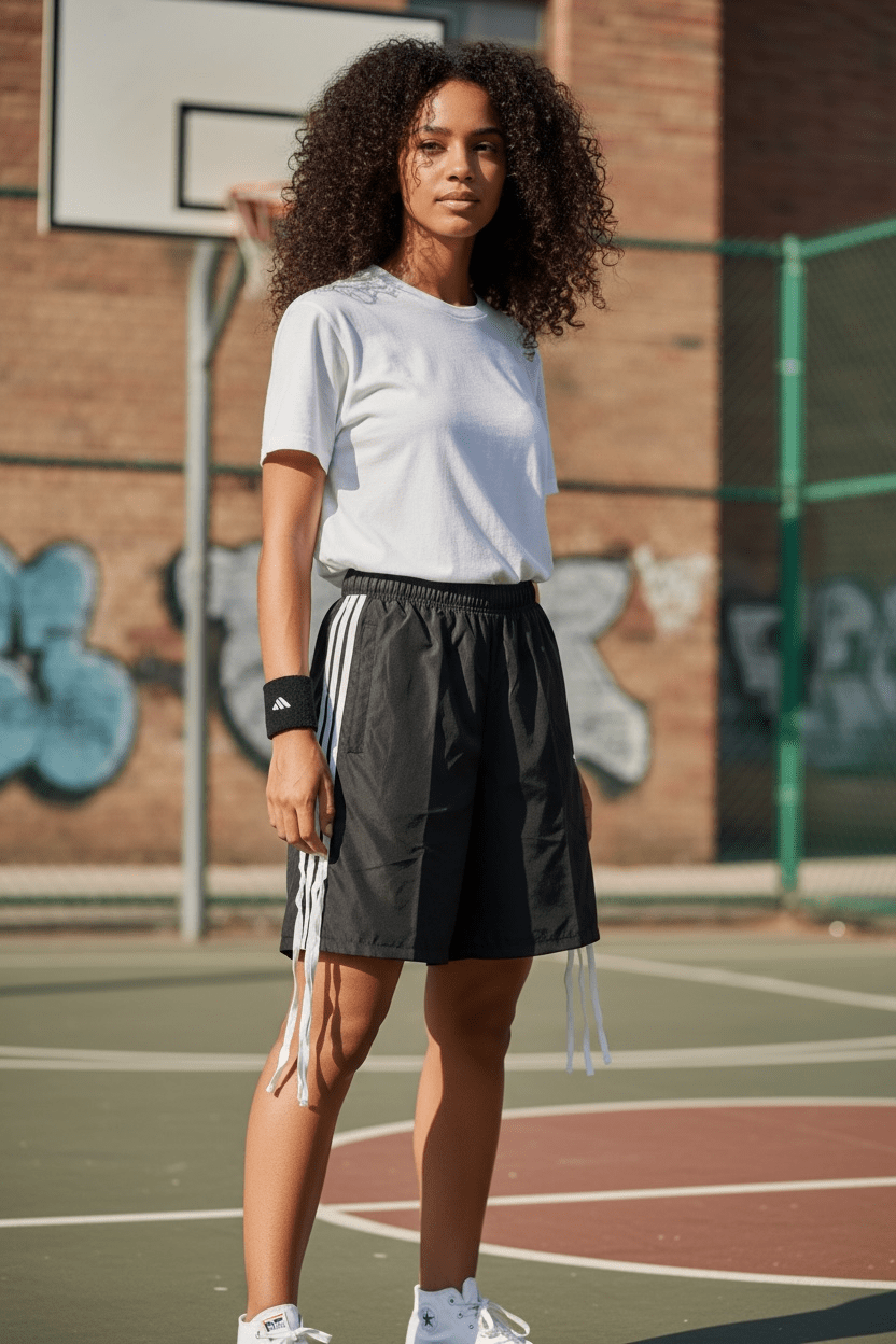 Black White Side Striped Shorts/Lace Bottom Pants - House of FaSHUN by Shun Melson