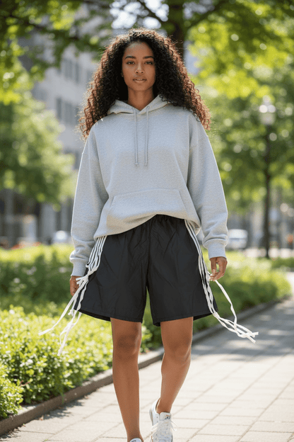 Black White Side Striped Shorts/Lace Bottom Pants - House of FaSHUN by Shun Melson