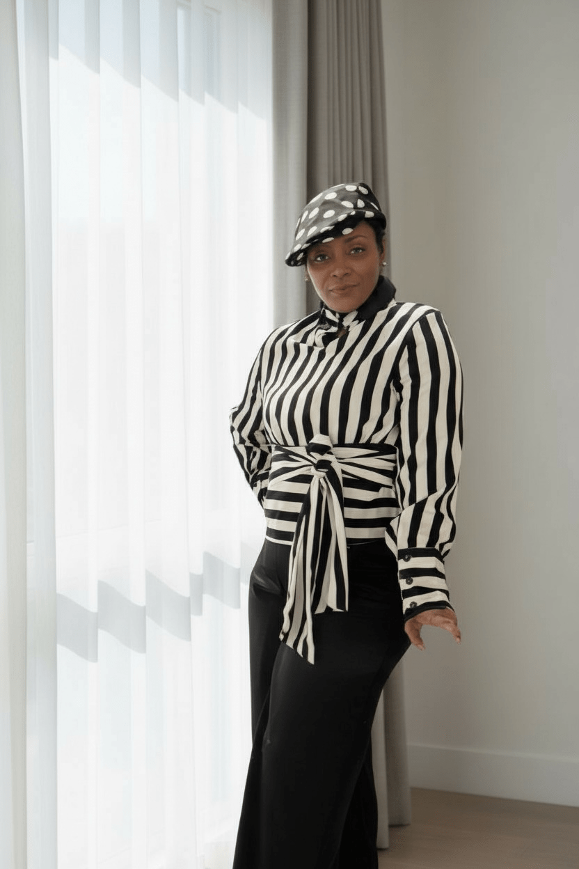 Black White Striped Blouse - House of FaSHUN by Shun Melson