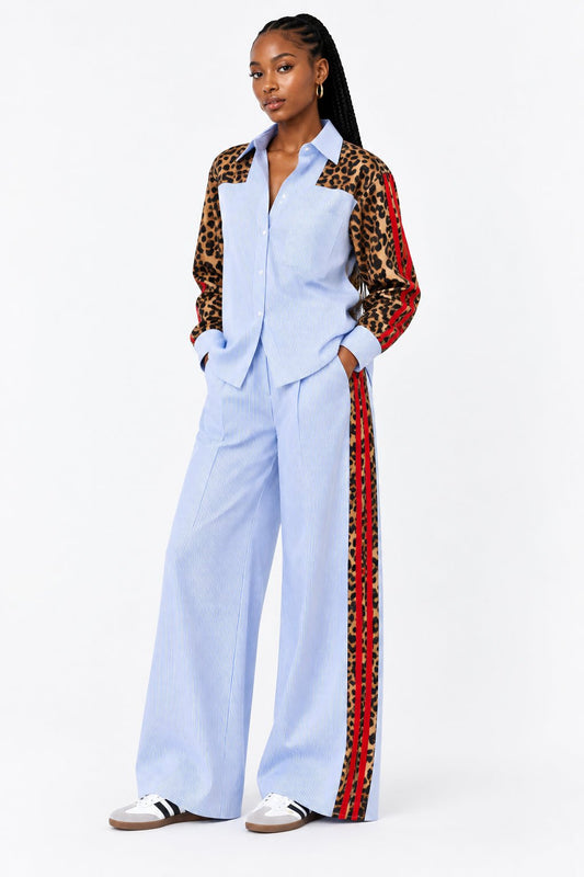 Blue Striped Leopard Set - House of FaSHUN by Shun Melson