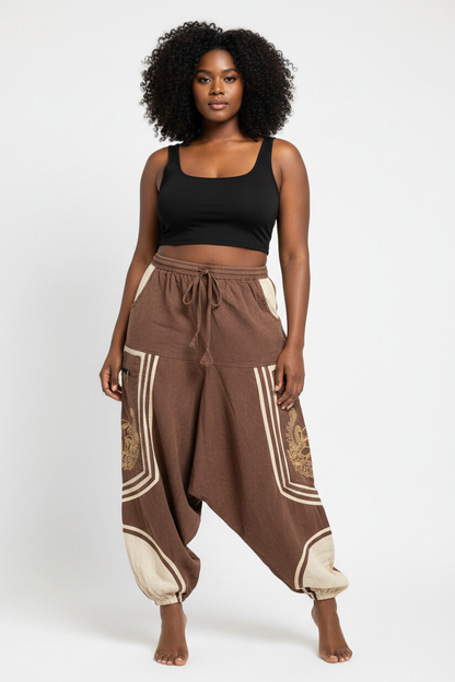 Brown Harem Pants on Black Curvy Model