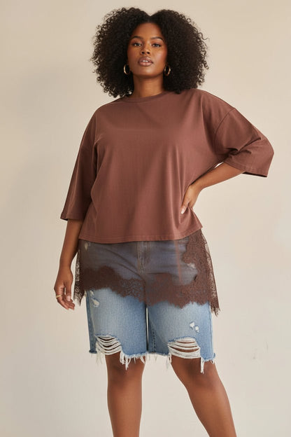 Brown Lace Trim Tee - House of FaSHUN by Shun Melson