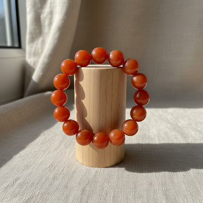 Burnt orange bracelet on wood cylinder stand