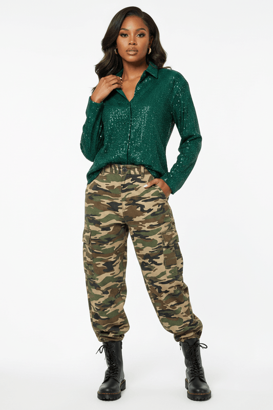 Button Down Sequin Blouse - House of FaSHUN by Shun Melson